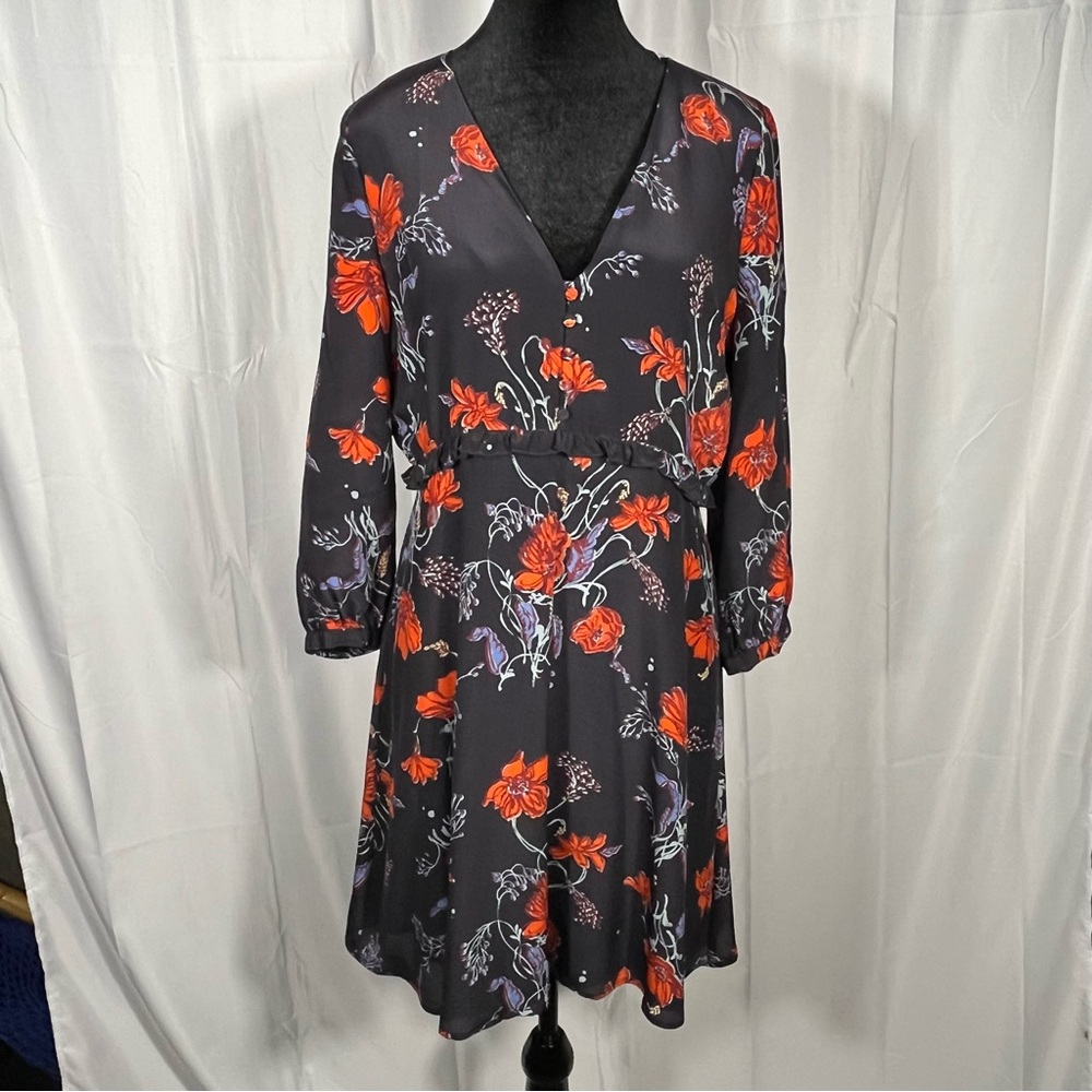 Sold Madewell Black and Red Floral Long Sleeve Dress